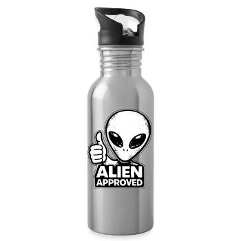 Alien Approved Thumbs Up Top Alien - Water bottle with straw - silver - Right