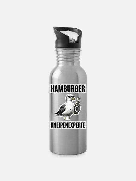 Hamburger Kneipen Experte - Trinkflasche mit integriertem Trinkhalm - Lightsilver