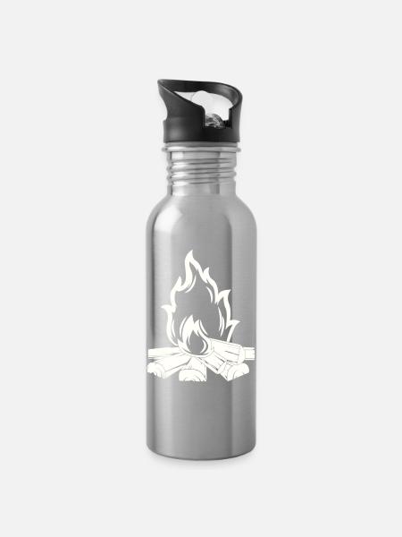 lagerfeuer - Trinkflasche mit integriertem Trinkhalm - Lightsilver
