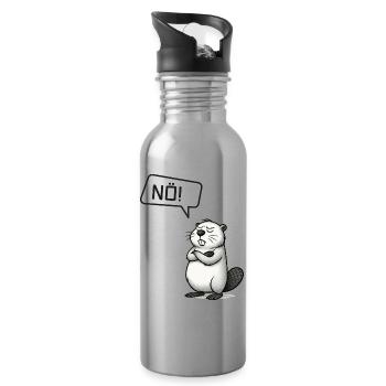 NÖ! Biber Motiv - Nein Sager Geschenkidee - Trinkflasche mit integriertem Trinkhalm - Lightsilver - Rechts