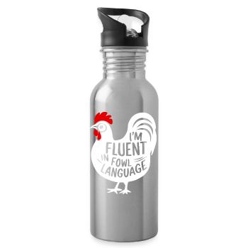 Ich spreche fließend Vogelsprache, witzig, witzig. - Trinkflasche mit integriertem Trinkhalm - Lightsilver - Rechts