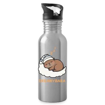 Capybara Dreamybara Black –Cute Sleep Night Shirt - Water bottle with straw - silver - Right