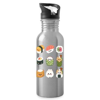 Kawaii Sushi-Freunde niedliches japanisches Essen Kunst - Trinkflasche mit integriertem Trinkhalm - Lightsilver - Rechts