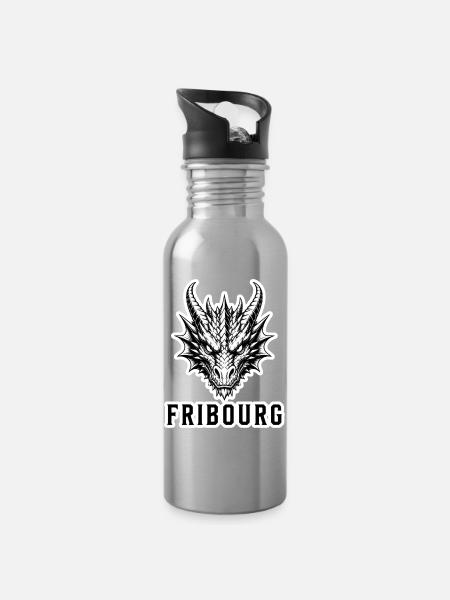 Fribourg Dragon - Trinkflasche mit integriertem Trinkhalm - Lightsilver