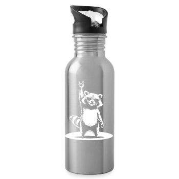 Rock Waschbär mit Sonnenbrille Devil Horns - Trinkflasche mit integriertem Trinkhalm - Lightsilver - Rechts
