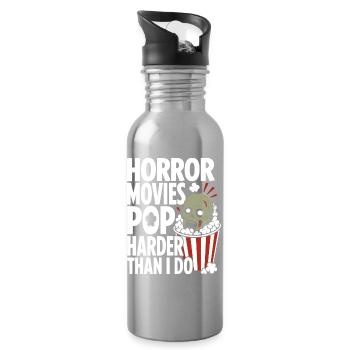 Horror Movies Popcorn Design - Water bottle with straw - silver - Right