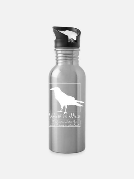 Raven Rabe Wissen und Weisheit Silhouette - Trinkflasche mit integriertem Trinkhalm - Lightsilver