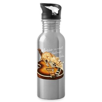 Music is the sound of emotions - Water bottle with straw - silver - Right