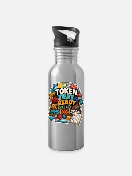 TOKEN TRAY READY - Trinkflasche mit integriertem Trinkhalm - Lightsilver