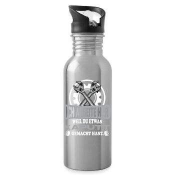 Ich arbeite hier weil du kaputt gemacht hast - Trinkflasche mit integriertem Trinkhalm - Lightsilver - Rechts