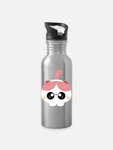 Bubblegum Eyes Cat - Water bottle with straw - silver