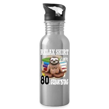 Relax Faultier Geburtstag 80 Jahre Sloth Lustig - Trinkflasche mit integriertem Trinkhalm - Lightsilver - Rechts