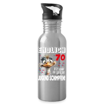 Endlich 70: Strauß Vogel Geburtstag Birthday - Trinkflasche mit integriertem Trinkhalm - Lightsilver - Rechts