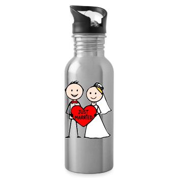 Hochzeitspaar Cartoon Herz just married - Trinkflasche mit integriertem Trinkhalm - Lightsilver - Rechts