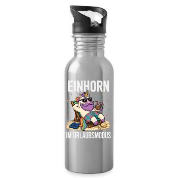 Einhorn Urlaubsmodus Männer Camping Fun Shirt  - Trinkflasche mit integriertem Trinkhalm - Lightsilver - Rechts