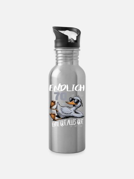 Geburtstag Ente Gut Alles Gut 70 Jahre Comic - Trinkflasche mit integriertem Trinkhalm - Lightsilver