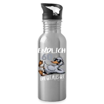 Geburtstag Ente Gut Alles Gut 60 Jahre Comic - Trinkflasche mit integriertem Trinkhalm - Lightsilver - Rechts
