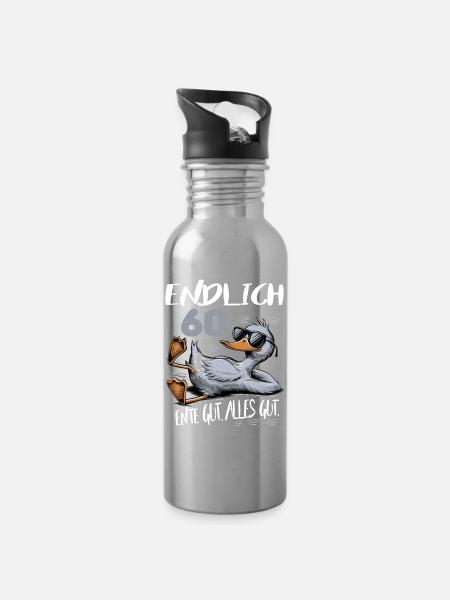 Geburtstag Ente Gut Alles Gut 60 Jahre Comic - Trinkflasche mit integriertem Trinkhalm - Lightsilver