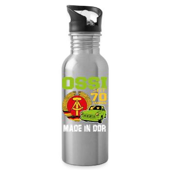 Geburtstag DDR Ossi Ost Produkt 70 Jahre - Trinkflasche mit integriertem Trinkhalm - Lightsilver - Rechts