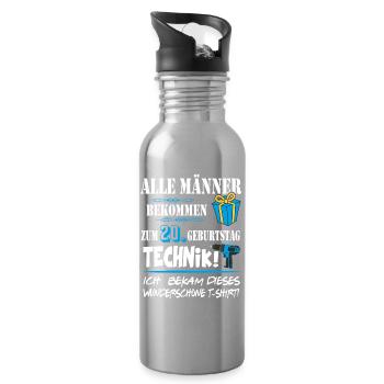 20. Geburtstag Handwerker Technik Werkzeug - Trinkflasche mit integriertem Trinkhalm - Lightsilver - Rechts