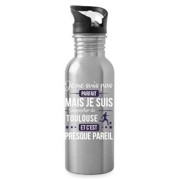 Je Ne Suis Pas Parfait Mais Je Suis Supporter D... - Gourde avec paille intégrée - argent clair - Droite