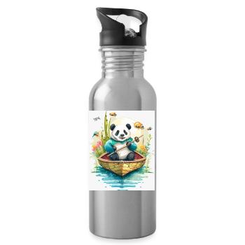 Panda-Ruderboot in Blüte - Trinkflasche mit integriertem Trinkhalm - Lightsilver - Rechts