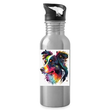 Regenbogen-Porträthund - Trinkflasche mit integriertem Trinkhalm - Lightsilver - Rechts
