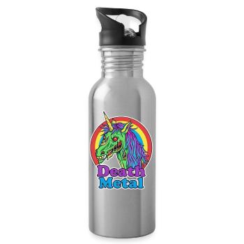 Death Metal – Zombie Einhorn Cartoon - Trinkflasche mit integriertem Trinkhalm - Lightsilver - Rechts