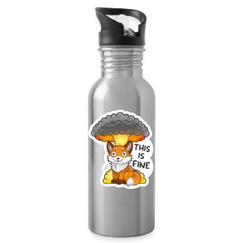 Fox, This is fine, Meme, Explosion - Water bottle with straw - silver - Right
