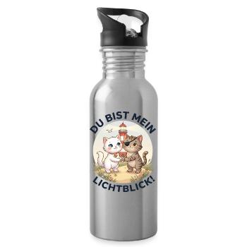 Katzen Leuchtturm Lichtblick - Trinkflasche mit integriertem Trinkhalm - Lightsilver - Rechts