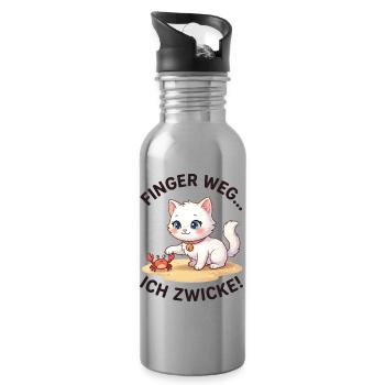 Katze Krabbe Finger weg Spruch - Trinkflasche mit integriertem Trinkhalm - Lightsilver - Rechts