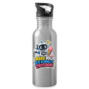 Akku Voll Eis Schmilzt Tolles Roboter Geschenk - Trinkflasche mit integriertem Trinkhalm - Lightsilver - Rechts