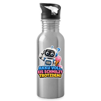 Akku Voll Eis Schmilzt Trotzdem Roboter Geschenk - Trinkflasche mit integriertem Trinkhalm - Lightsilver - Rechts