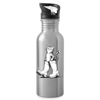 Cat in rubber boots, Puss in Boots - Water bottle with straw - silver - Right