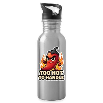 Fiery chili: Too hot to touch - Water bottle with straw - silver - Right