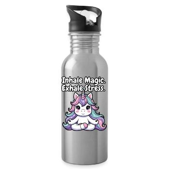 Pastel Unicorn Mindfulness - Water bottle with straw - silver - Right