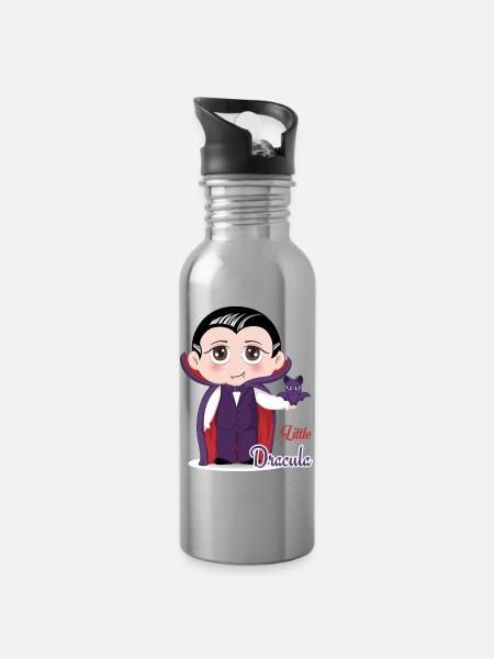 Süßes Chibi Kleines Dracula-Vampirkind Halloween - Trinkflasche mit integriertem Trinkhalm - Lightsilver