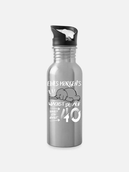 40 Jahre Elefant wacht auf ZZZ Schlafen Geburtstag - Trinkflasche mit integriertem Trinkhalm - Lightsilver