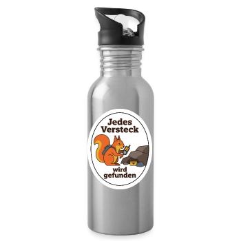 Geocaching Eichhörnchen Cache Schatz Geschenk - Trinkflasche mit integriertem Trinkhalm - Lightsilver - Rechts