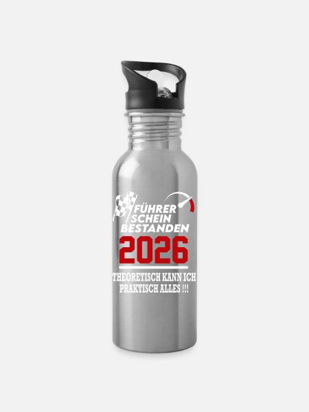 Führerschein bestanden 2026 Sprüche Fahrschule - Trinkflasche mit integriertem Trinkhalm - Lightsilver