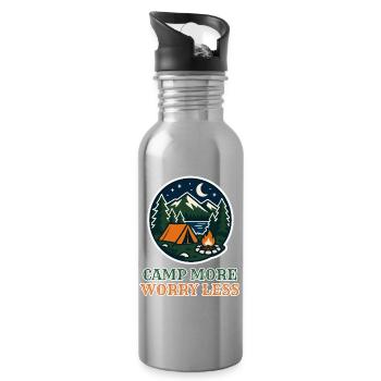 Camp More Worry Less – Retro Camping Abzeichen - Trinkflasche mit integriertem Trinkhalm - Lightsilver - Rechts