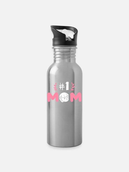 #1 Mom Mother's Day Love Gift Idea - Water bottle with straw - silver