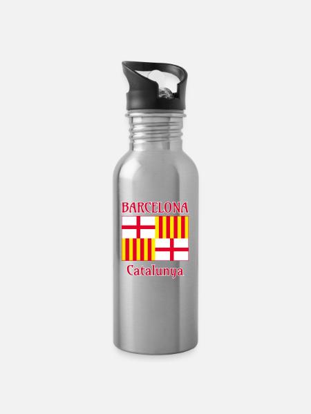 Barcelona flag in red white and yellow - Water bottle with straw - silver