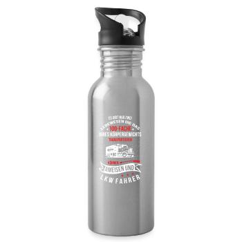 LKW Fahrer und Ameisen transportieren das 100Fache - Trinkflasche mit integriertem Trinkhalm - Lightsilver - Rechts