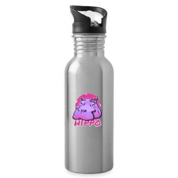 Cute Hippo with Pink Bow - Water bottle with straw - silver - Right