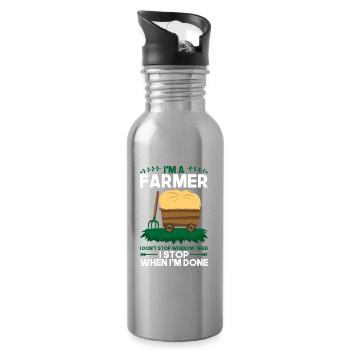 Farmer agriculture gift - Water bottle with straw - silver - Right