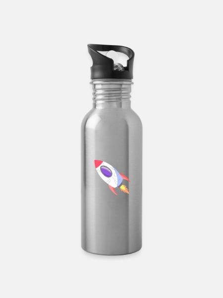 Space Rocket Pop Comic - Water bottle with straw - silver