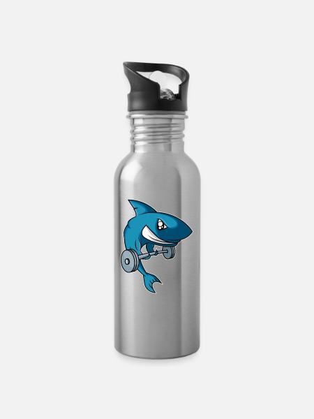 Gewichtheber Hai - Iron Shark Stemmeisen - Trinkflasche mit integriertem Trinkhalm - Lightsilver