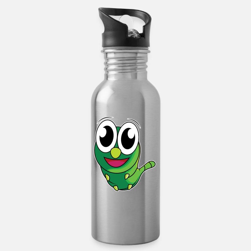 Lustige Raupe - Trinkflasche mit integriertem Trinkhalm - Lightsilver