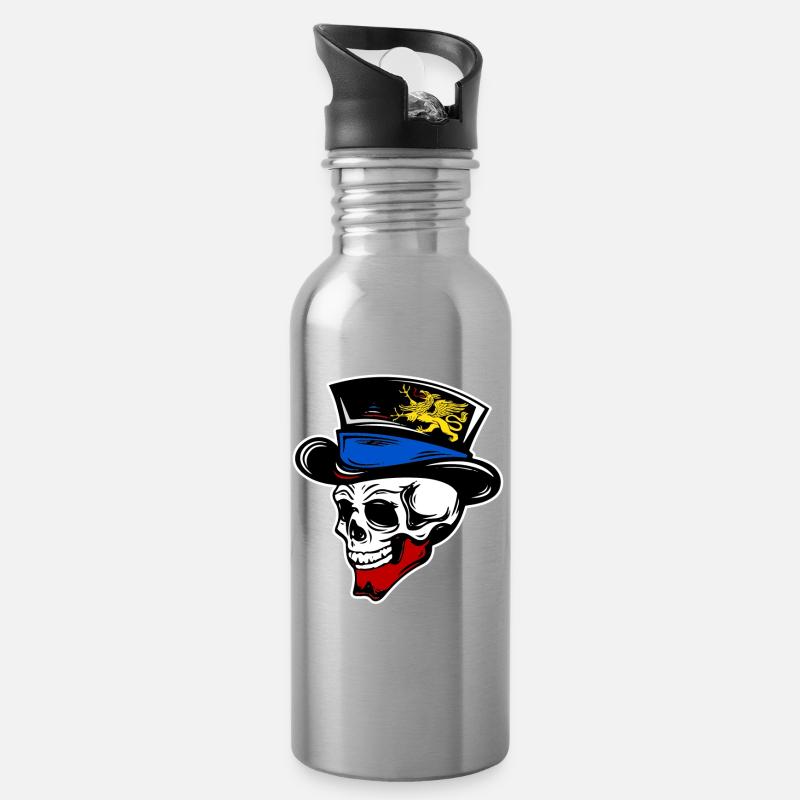 Totenkopf Rostock - Trinkflasche mit integriertem Trinkhalm - Lightsilver